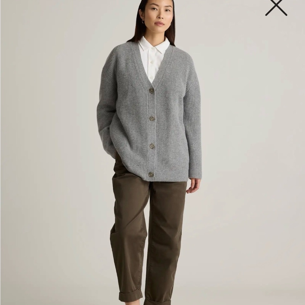 Quince Grey Oversized Boyfriend Mongolia Cashmere Button-Up Cardigan